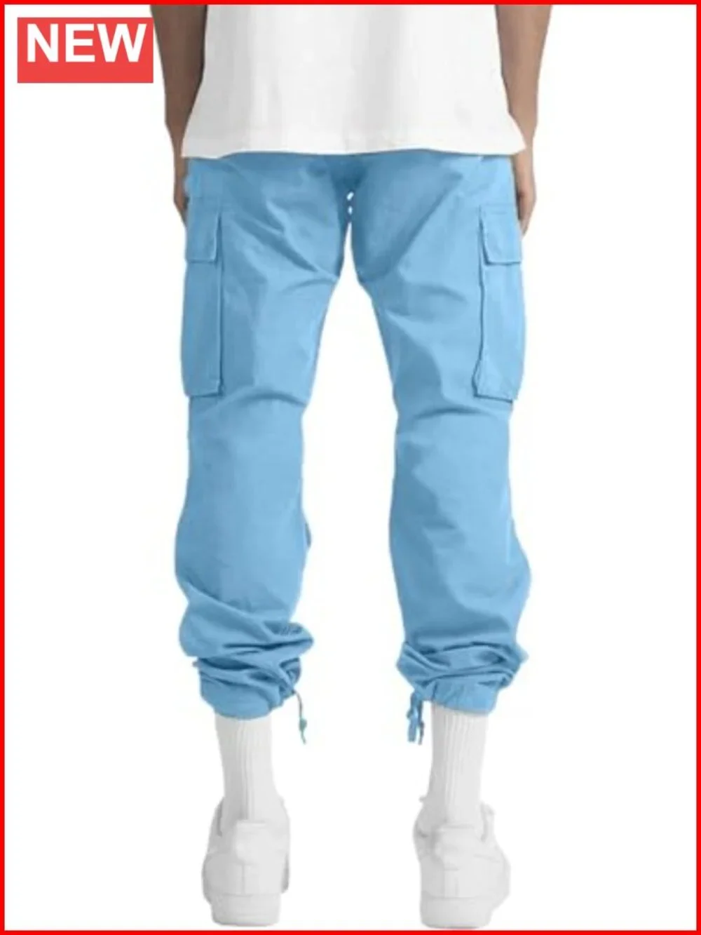 Mens Cargo Pants Drawstring Casual Hiking Joggers Cotton Loose Straight